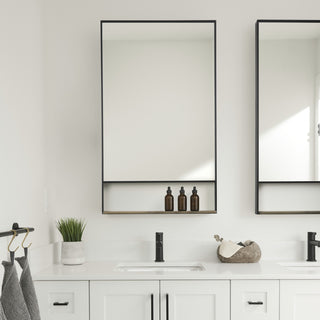 Cora Black Metal Frame W/ Brown Wooden Shelf Rectangular Wall Mirror Lifestyle Image Feature