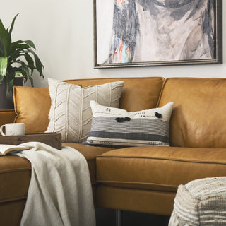Thalia Black and Beige Fabric Striped and Fringed Decorative Pillow Cover Lifestyle Image Feature