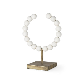 Pontchartrain I (Small) White Beaded Broken Sphere Decorative Object W/ Gold Base Main Image