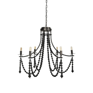 Selma Black Wood Bead and Metal Chandelier Main Image