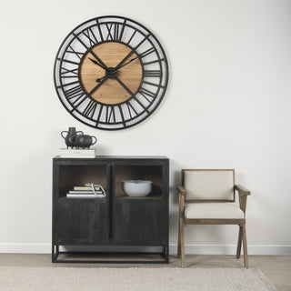 Lewiston Black Iron W/Wood Round Wall Clock Lifestyle Image Feature