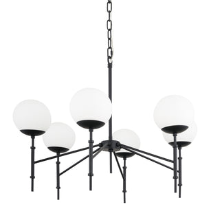 Edie Matte Black Metal w/ Frosted Glass Globes 6-Light Chandelier Main Image
