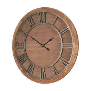 Raul Medium Brown Wood W/ Silver Metal Wall Clock Main Image