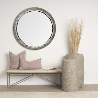 Sonance Round Brown Wood Frame Mirror Lifestyle Image Feature