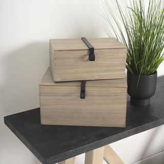 Josh Light Brown Wood W/ Metal Detail Boxes Lifestyle Image Feature