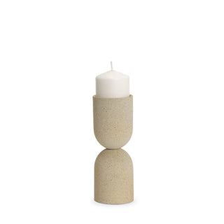 Qamra Short Beige Textured Metal Pillar Candle Holder Main Image