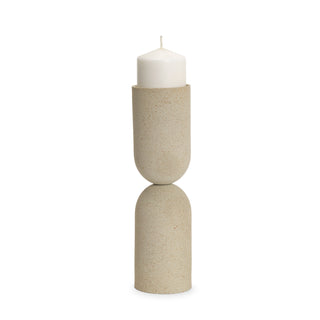 Qamra Tall Beige Textured Metal Pillar Candle Holder Candle Holder Main Image