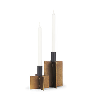 Pia Antiqued Gold w/ Black Metal Taper Candleholder Main Image