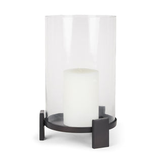 Price Large Matte Black Metal w/ Glass Hurricane Candle Holder Main Image