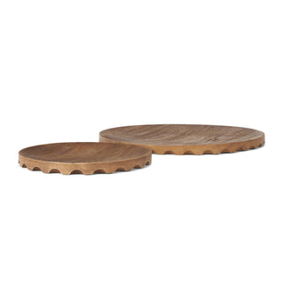 Waverly Round Light Brown Wood Scalloped Edged Trays Main Image
