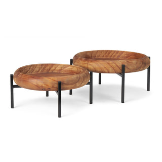 Wally Round Medium Brown Wood w/ Matte Black Metal Stand Trays Main Image