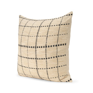 Jaela Beige and Black Striped Checkered Decorative Square Pillow Cover Main Image