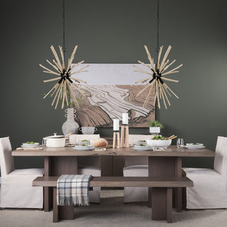 Jules Blonde Wood and Black Metal Six Bulb Chandelier Light Lifestyle Image Feature