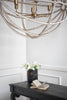 Ava White Gold Metal and White Wood Beaded Six Bulb Chandelier Lifestyle Image Feature