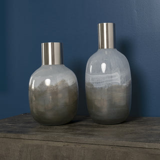Onega I Short Gradient Blue Glass Gourd Style Vase Lifestyle Image Feature