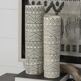 Uhura II Large Cream Black Patterned Cylindrical Ceramic Vase Lifestyle Image Feature