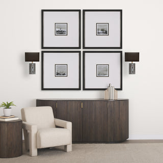 Maravilla III Black/White Pattered Base Black Fabric Shade Wall Sconce Lifestyle Image Feature