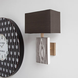 Maravilla III Black/White Pattered Base Black Fabric Shade Wall Sconce Lifestyle Image Feature
