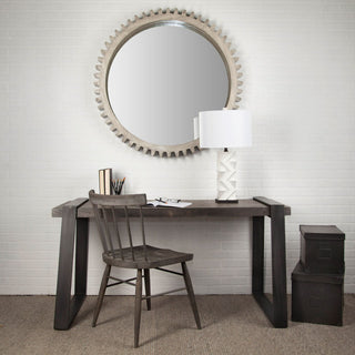 Cog Mirror Round Gray Wood Frame Mirror Lifestyle Image Feature