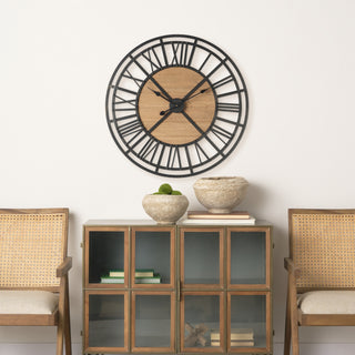 Lewiston Black Iron W/Wood Round Wall Clock Lifestyle Image Feature