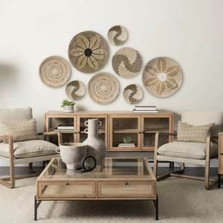 Mekhi Light Brown Seagrass W/Black String Round Wall Hanging Plate Lifestyle Image