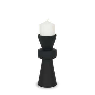 Odilia Small Smooth Matte Black Metal Geometric Pillar Candle Holder Main Image