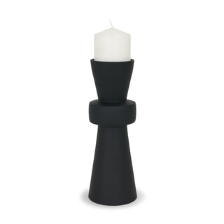 Odilia Large Smooth Matte Black Metal Geometric Pillar Candle Holder Main Image