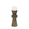 Odilia Small Textured Antiqued Gold Metal Geometric Pillar Candle Holder Main Image