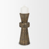 Odilia Large Textured Antiqued Gold Metal Geometric Pillar Candle Holder Alternate Image