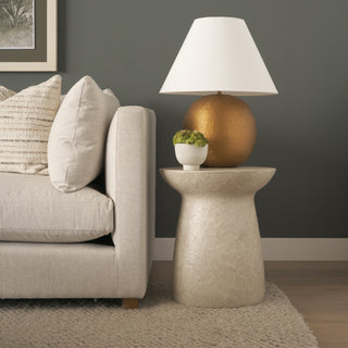 Sadiyah Antiqued Gold Brushed Metal w/ Cream Shade Table Lamp Lifestyle Image Feature