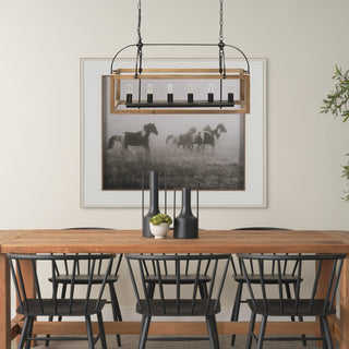 Josie Natural Wood Chassis Six Light Chandelier Lifestyle Image Feature