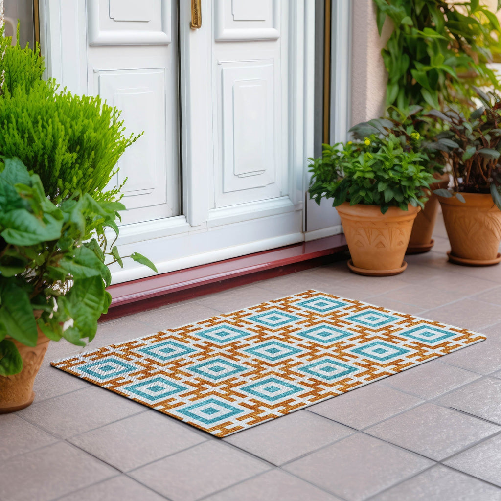 Dalyn Marlo MO1 Orange Area Rug Scatter Outdoor Lifestyle Image Feature