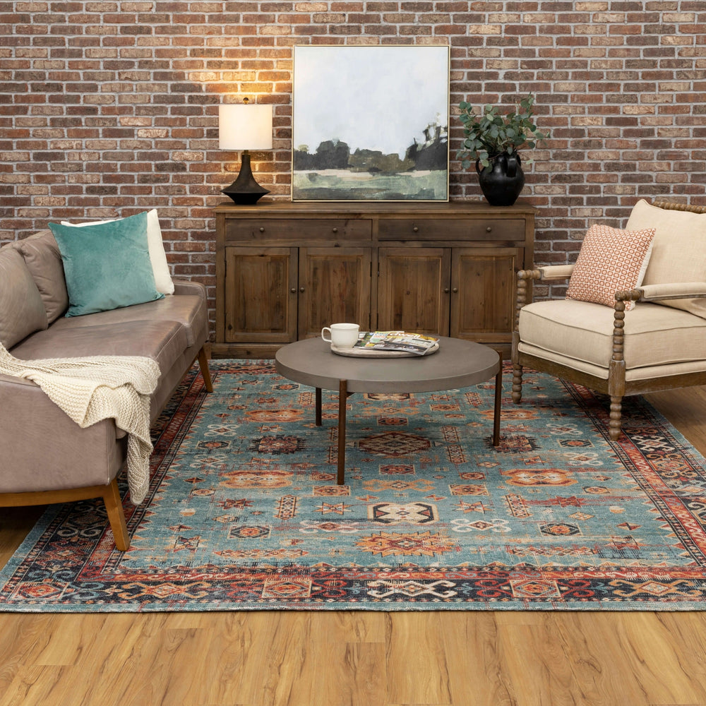 Karastan Zula Mombasa Aquamarine Area Rug Lifestyle Image Feature
