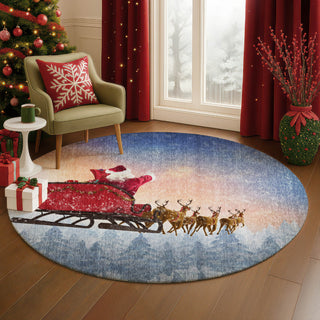 Dalyn Merry and Bright MY1 Twilight Machine Washable Area Rug Round Lifestyle Image Feature