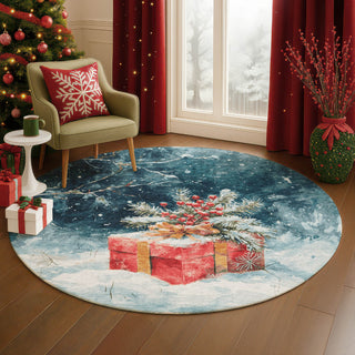 Dalyn Merry and Bright MY13 Blue Machine Washable Area Rug Round Lifestyle Image Feature