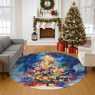 Dalyn Merry and Bright MY14 Navy Machine Washable Area Rug Round Lifestyle Image Feature