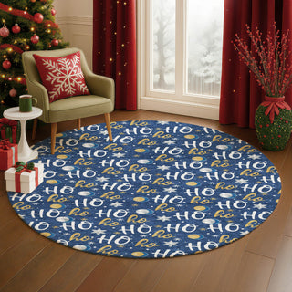 Dalyn Merry and Bright MY18 Navy Machine Washable Area Rug Round Lifestyle Image Feature