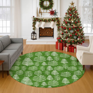 Dalyn Merry and Bright MY21 Green Machine Washable Area Rug Round Lifestyle Image Feature