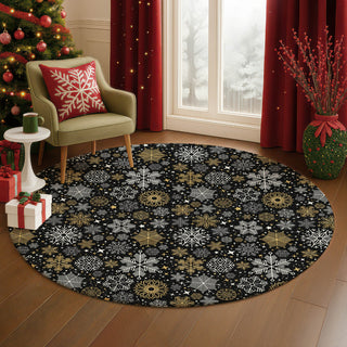Dalyn Merry and Bright MY25 Black Machine Washable Area Rug Round Lifestyle Image Feature