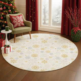 Dalyn Merry and Bright MY25 Ivory Machine Washable Area Rug Round Lifestyle Image Feature