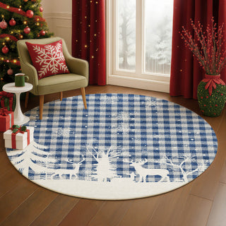Dalyn Merry and Bright MY26 Blue Machine Washable Area Rug Round Lifestyle Image Feature