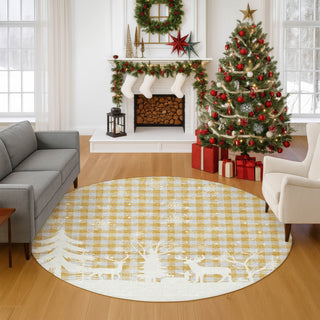 Dalyn Merry and Bright MY26 Gold Machine Washable Area Rug Round Lifestyle Image Feature