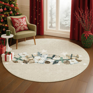 Dalyn Merry and Bright MY27 Beige Machine Washable Area Rug Round Lifestyle Image Feature