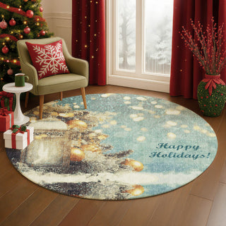 Dalyn Merry and Bright MY3 Skydust Machine Washable Area Rug Round Lifestyle Image Feature