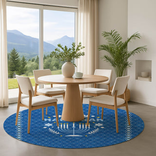 Dalyn Merry and Bright MY30 Blue Machine Washable Area Rug Round Lifestyle Image Feature