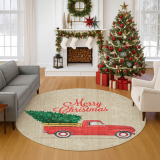 Dalyn Merry and Bright MY4 Putty Machine Washable Area Rug Round Lifestyle Image Feature
