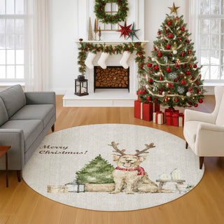 Dalyn Merry and Bright MY8 Beige Machine Washable Area Rug Round Lifestyle Image Feature