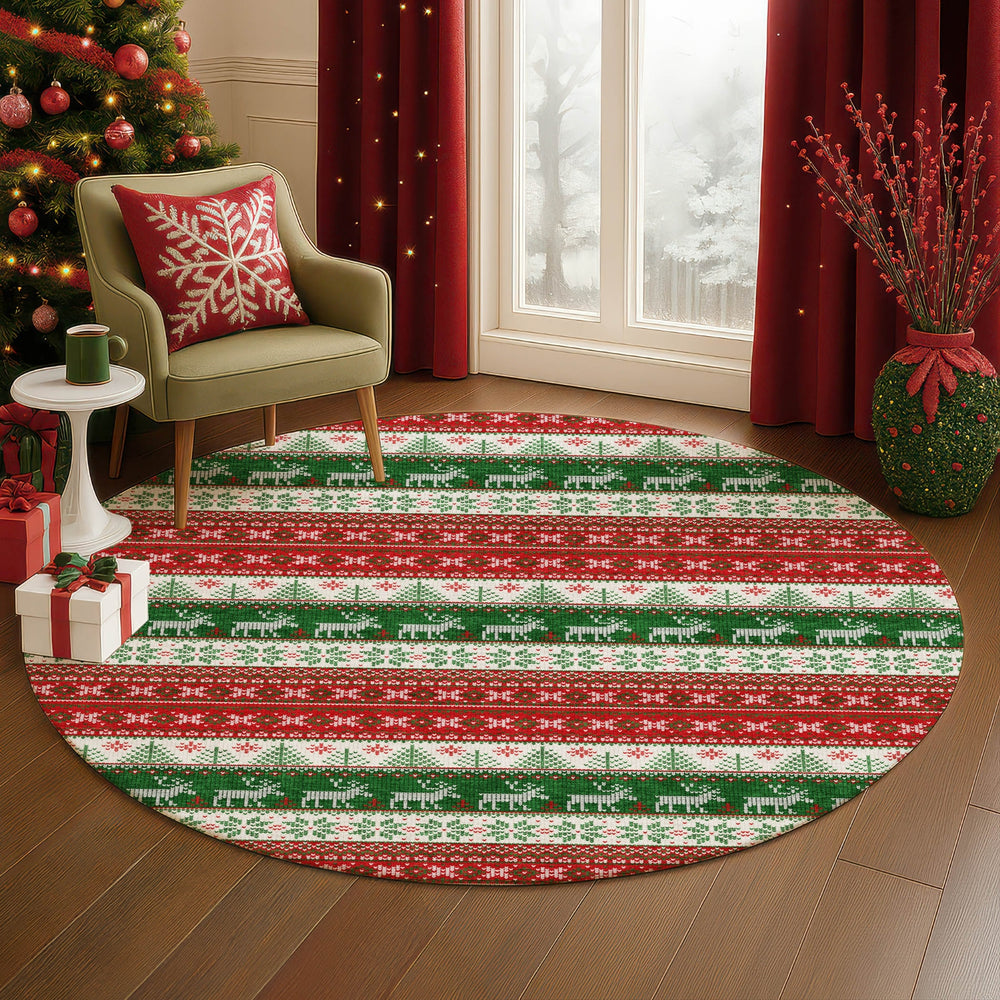 Dalyn Merry and Bright MY9 Red Machine Washable Area Rug Round Lifestyle Image Feature
