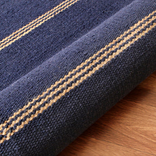 LR Home Hampton 03396 Navy Blue/Tan Area Rug Corner Image
