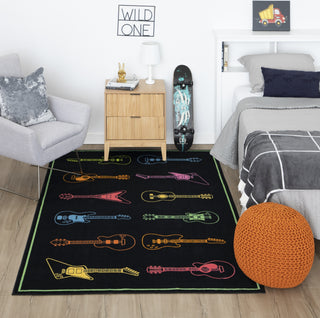 Mohawk Home Prismatic Neon Tunes Black Area Rug